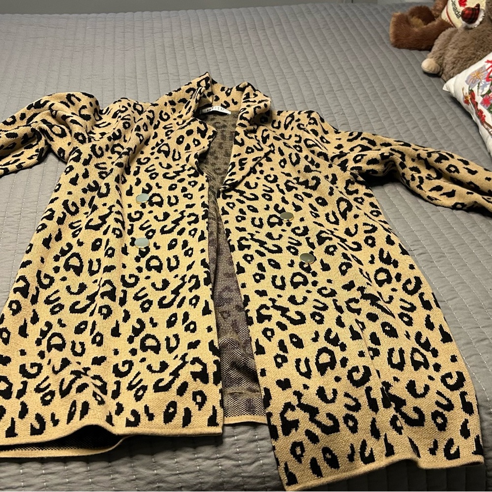 Leopard Print Open Front Women’s Sweater Cardigan - Tan/Black